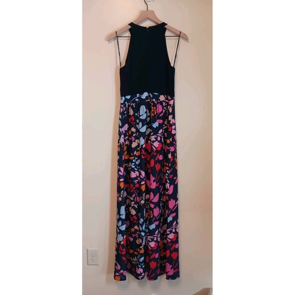 Vince Camuto Sz 6 Navy Floral Maxi Dress Halter Keyhole Belted Party Guest Chic - Picture 5 of 9